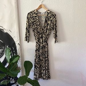 Leota zebra print faux wrap dress, 3/4 sleeve